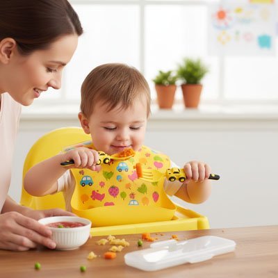 Couvert bébé en silicone | Autonomie - Paradis du bébé